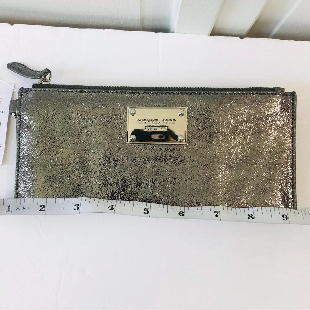 MICHAEL KORS Gunmetal Small Zip Wristlet